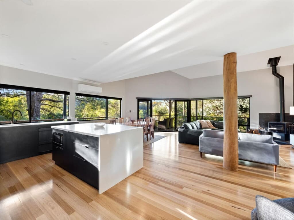 Kitchen, dining and living room