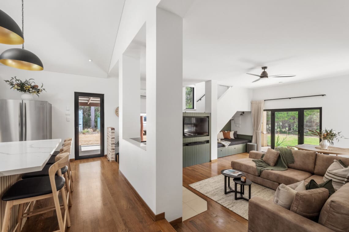 Kitchen, Living room, TV & Stairs