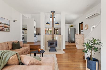 Living room, Fireplace & Reverse-cycle Airconditioning